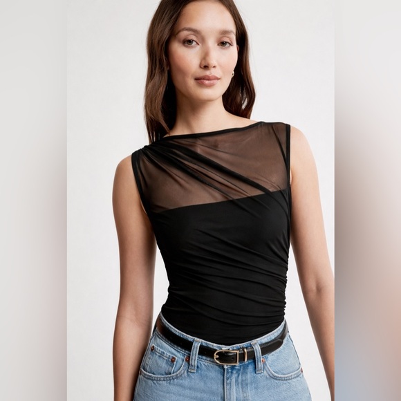 Abercrombie & Fitch Mesh Draped Slash Top | Black | Size M | Like New - Picture 7 of 7